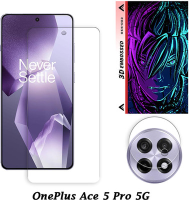 ARBAN Edge To Edge Tempered Glass for OnePlus Ace 5 Pro 5G Tempered Glass Screen Protector | Anti-Scratch | Edge to Edge Full Coverage | 9H Hardness (1 FRONT SCREEN GUARD + 1 CAMERA LENS PROTECTOR + 1 FREE BACK EMBOSSED SKIN002)(Pack of 1)
