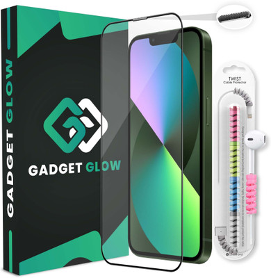 Gadget Glow Edge To Edge Tempered Glass for iPhone 14, Apple iPhone 13, iPhone 13, iPhone 13 Pro, OG Black Border Tempered Glass with Cable Protector(Pack of 1)