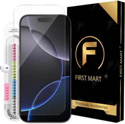 FIRST MART Edge To Edge Tempered Glass for iPhone 16 Pro, Apple iPhone 16 Pro, OG Tempered Glass with Cable Protector(Pack of 1)