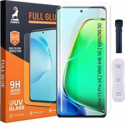 AIBEX Edge To Edge Tempered Glass for Vivo T3 Pro 5G / Vivo V40E 5G / IQOO Z9S 5G | UV Curved Full Screen Edge-to-Edge Protection | UV Glue & UV Light Included | 9H Hardness | Anti-Bubble | Scratch Resistant | HD Clarity(Pack of 1)
