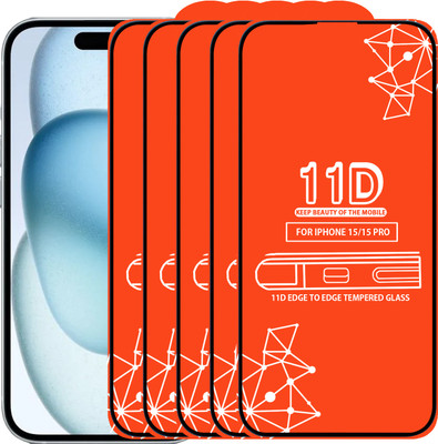 Roxel Edge To Edge Tempered Glass for Iphone 15 Pro(Pack of 5)