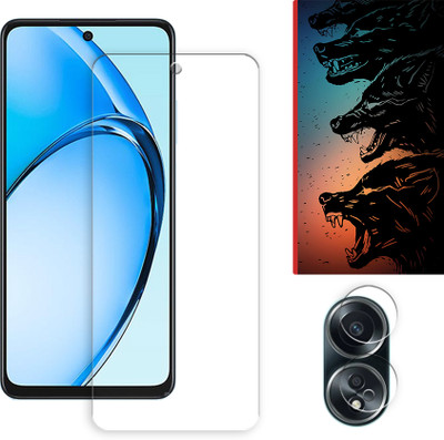 ARBAN Edge To Edge Tempered Glass for Oppo A58 4G Tempered Screen Protector | Anti-Scratch | Edge to Edge Full Coverage | 9H Hardness ( 1 FRONT SCREEN GUARD + 1 CAMERA LENS PROTECTOR + 1 FREE BACK EMBOSSED SKIN061 )(Pack of 1)