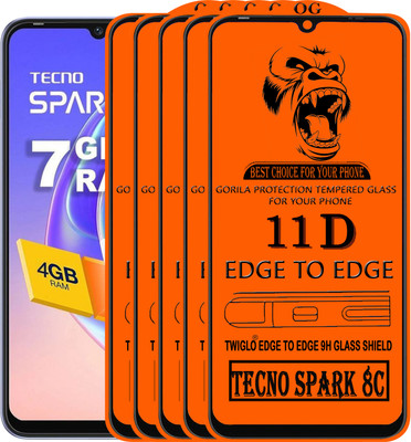 TWIGLO Edge To Edge Tempered Glass for TECNO SPARK 8C(Pack of 5)
