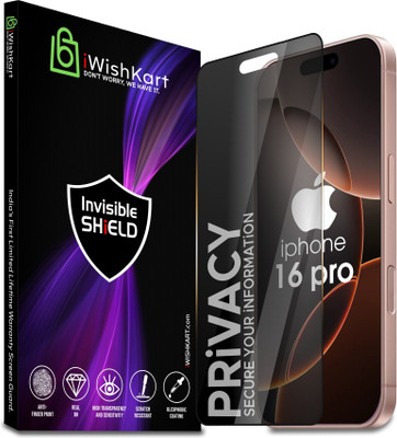 iWishKart Edge To Edge Tempered Glass for Apple iPhone 16 Pro, Privacy Military grade Edge to Edge Premium gorilla glass with Self Installation Guide - Wet & Dry wipes, Dust Absorber [With Warranty], iPhone16 Pro / 16pro / i phone 16 pro(Pack of 1)