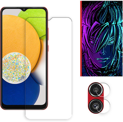 ARBAN Edge To Edge Tempered Glass for Samsung Galaxy A03 4G Tempered Glass Screen Protector | Anti-Scratch | Edge to Edge Full Coverage | 9H Hardness (1 FRONT SCREEN GUARD + 1 CAMERA LENS PROTECTOR + 1 FREE BACK EMBOSSED SKIN002)(Pack of 1)