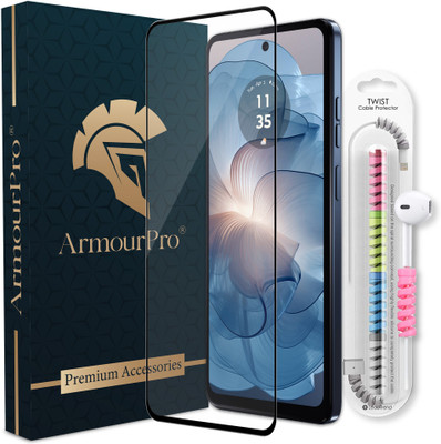 ArmourPro Edge To Edge Tempered Glass for Motorola G24 Power, G24 Power, Moto G24 Power, OG Tempered Glass with Cable Protector(Pack of 1)