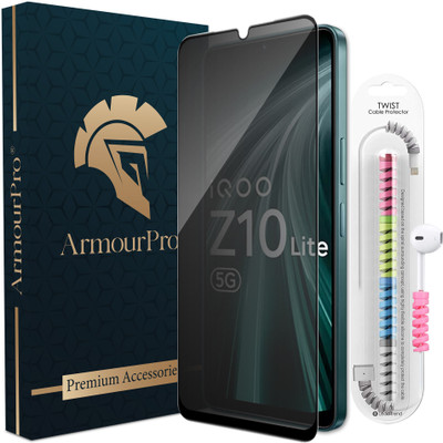 ArmourPro Edge To Edge Tempered Glass for iQOO Z10 Lite 5G, IQOO Z10 Lite, Vivo T4 Lite 5G, Privacy Anti Spy Protection Glass with Cable Protector(Pack of 1)