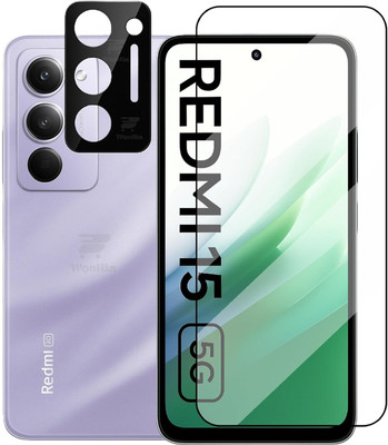 WonReza Edge To Edge Tempered Glass for Redmi 15, Redmi 15 5G, with Camera Lens Protector(Pack of 1)