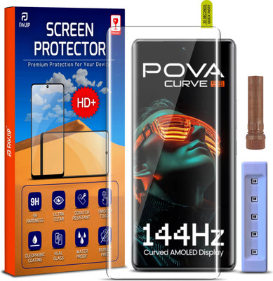 FAVJIP Edge To Edge Tempered Glass for Tecno Pova, Tecno Pova Curve, Tecno Pova Curve 5G, Pova Curve 5G, Tecno Curve 5G, 3D Curved UV Liquide Glue Glass with Easy Installation Kit(Pack of 1)