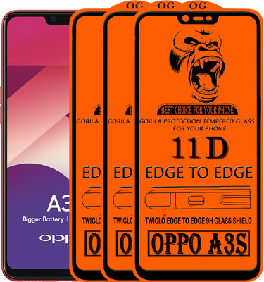 TWIGLO Edge To Edge Tempered Glass for Oppo A3s(Pack of 3)