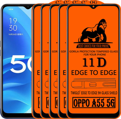 TWIGLO Edge To Edge Tempered Glass for OPPO A55 5G(Pack of 5)