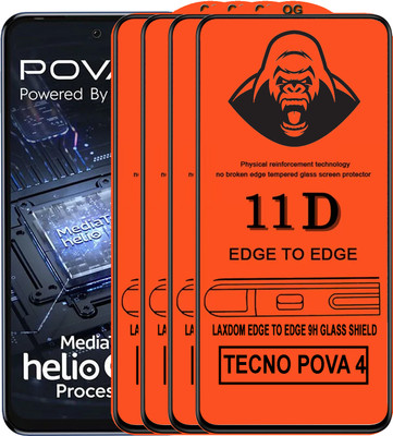 Laxdom Edge To Edge Tempered Glass for TECNO POVA 4(Pack of 4)