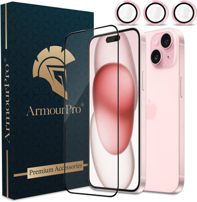 ArmourPro Edge To Edge Tempered Glass for Apple iPhone 15 Plus, iPhone 15 Plus, OG Tempered Glass with Camera Protector Rings Pink Colour(Pack of 1)