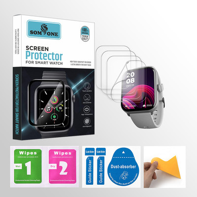SOMTONE Edge To Edge Tempered Glass for beatxp UNBOUND 1.8 inch Smartwatch 4 PROTECTOR + 4 WIPES + 4 DUST REMOVAL STICKER + 1 WIPER(Pack of 4)