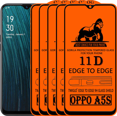 TWIGLO Edge To Edge Tempered Glass for OPPO A5S(Pack of 5)