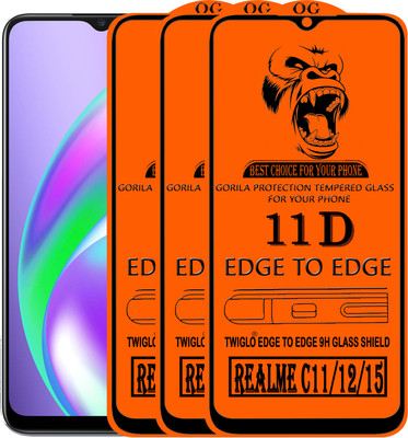 TWIGLO Edge To Edge Tempered Glass for REALME C15(Pack of 3)