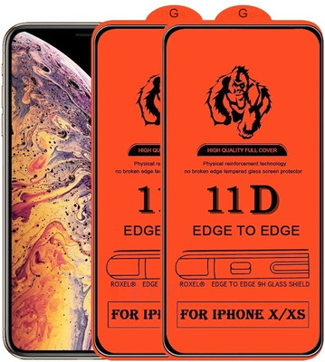 NaturalBuy Edge To Edge Tempered Glass for Apple iPhone X XS 11 Pro -11D(Pack of 2)