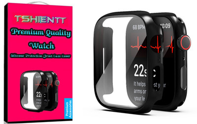 TSHIENTT Edge To Edge Tempered Glass for Compatible with Apple Watch Series 7 45mm, Hard PC Case with Built-in Tempered Glass Screen Protector Scratch-resistant, Anti-Shatter, Ultra-Thin(Black)(Watch not Included)(Pack of 1)