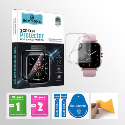 SOMTONE Edge To Edge Tempered Glass for Amazfit GTS 2e Smartwatch 2 PROTECTOR + 2 WIPES + 2 DUST REMOVAL STICKER + 1 WIPER(Pack of 2)