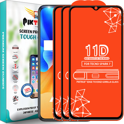 PikTrue Edge To Edge Tempered Glass for Tecno Spark 7(Pack of 3)