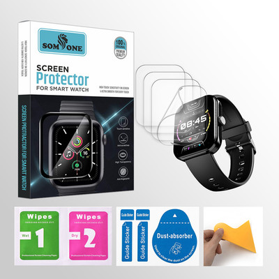 SOMTONE Edge To Edge Tempered Glass for boAt Ultima Call Max 2 inch Smartwatch 4 PROTECTOR + 4 WIPES + 4 DUST REMOVAL STICKER + 1 WIPER(Pack of 4)