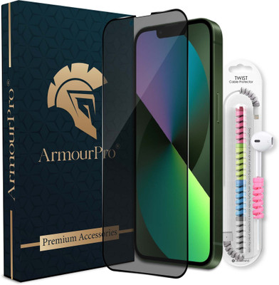 ArmourPro Edge To Edge Tempered Glass for iPhone 13, iPhone 13 Pro, iPhone 14, Apple iPhone 13 & 14, 1 Privacy Anti Spy Protection Glass with 1 Cable Protector(Pack of 2)