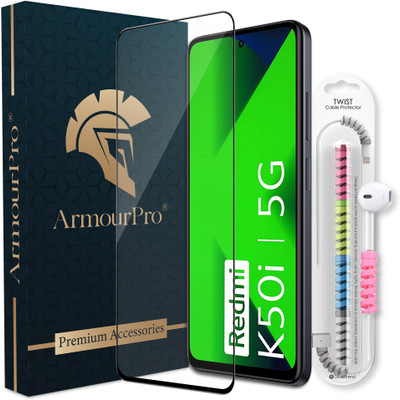 ArmourPro Edge To Edge Tempered Glass for Redmi K50i 5G, Redmi K50i, Mi K50i 5G, OG Tempered Glass with Cable Protector(Pack of 1)