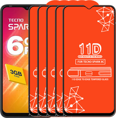 Roxel Edge To Edge Tempered Glass for Tecno Spark 8C(Pack of 5)