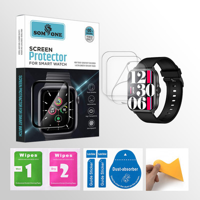 SOMTONE Edge To Edge Tempered Glass for Fire-Boltt Eterno 1.99 inch Smartwatch 3 PROTECTOR + 3 WIPES + 3 DUST REMOVAL STICKER + 1 WIPER(Pack of 3)