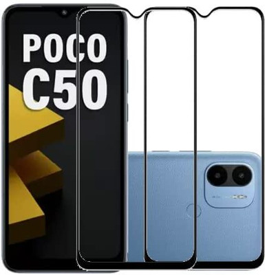 9H Edge To Edge Tempered Glass for Poco C50-| Tempered Glass Screen Protector Guard | Full Glue Curved Tempered Glass | Bubble Free Installation |(Pack of 2)