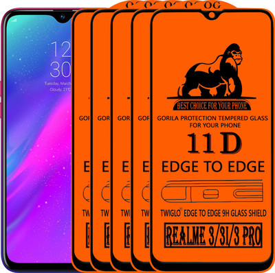 TWIGLO Edge To Edge Tempered Glass for Realme 3(Pack of 5)