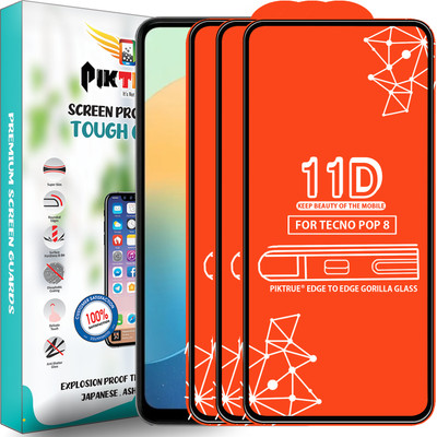 PikTrue Edge To Edge Tempered Glass for Tecno Pop 8(Pack of 3)