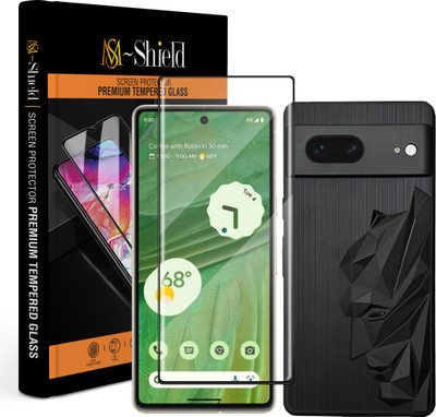 MS-Shield Edge To Edge Tempered Glass for Google Pixel 7 5G, With Soft Silicone Frosted Batman Series 360° Camera Protection Case Cover(Pack of 1)