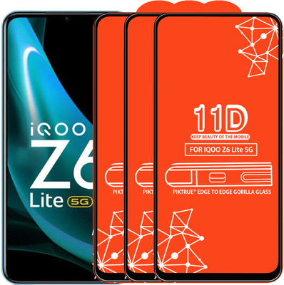 PikTrue Edge To Edge Tempered Glass for IQOO Z6 Lite 5G(Pack of 3)