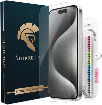 ArmourPro Edge To Edge Tempered Glass for iPhone 15 Pro, Apple iPhone 15 Pro, OG Tempered Glass with Cable Protector(Pack of 1)