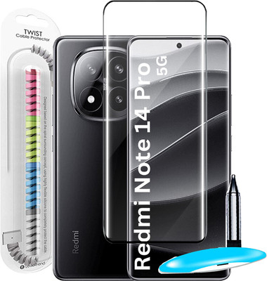 mFoniscie Edge To Edge Tempered Glass for REDMI Note 14 Pro 5G, REDMI Note 14 Pro, with Cable Protector(Pack of 1)