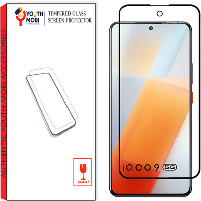 YOUTH MOBI Edge To Edge Tempered Glass for iQOO 9 5G, iQOO 9 (Black)(Pack of 1)