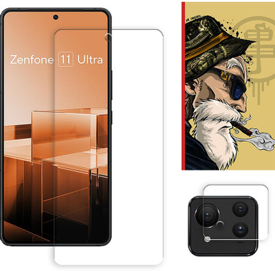 SOMTONE Edge To Edge Tempered Glass for Asus Zenfone 11 Ultra 5G Tempered Glass Screen Protector | Anti-Scratch | Edge to Edge Full Coverage | 9H Hardness ( 1 FRONT SCREEN GUARD + 1 CAMERA LENS PROTECTOR + 1 FREE BACK EMBOSSED SKIN001 )(Pack of 1)