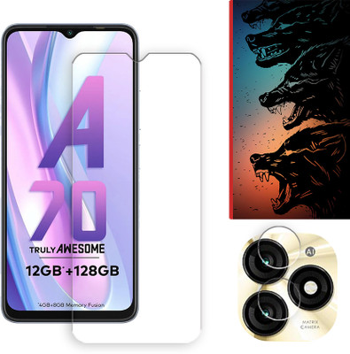 SOMTONE Edge To Edge Tempered Glass for itel A70 4G Tempered Glass Screen Protector | Anti-Scratch | Edge to Edge Full Coverage | 9H Hardness ( 1 FRONT SCREEN GUARD + 1 CAMERA LENS PROTECTOR + 1 FREE BACK EMBOSSED SKIN061 )(Pack of 1)