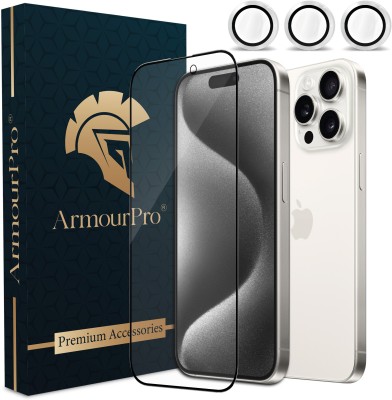 ArmourPro Edge To Edge Tempered Glass for iPhone 15 Pro Max, Apple iPhone 15 Pro Max, Edge to Edge Glass with Silver Camera Ring(Pack of 1)