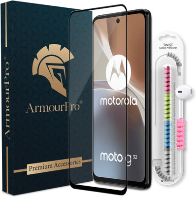 ArmourPro Edge To Edge Tempered Glass for Motorola G32, Moto G32, 1 OG Tempered Glass with 1 Cable Protector(Pack of 2)