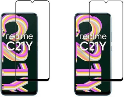 DMJHP Edge To Edge Tempered Glass for Realme C21Y(Pack of 2)