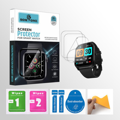 SOMTONE Edge To Edge Tempered Glass for Fire-Boltt Hunter 2.01 inch Smartwatch 3 PROTECTOR + 3 WIPES + 3 DUST REMOVAL STICKER + 1 WIPER(Pack of 3)
