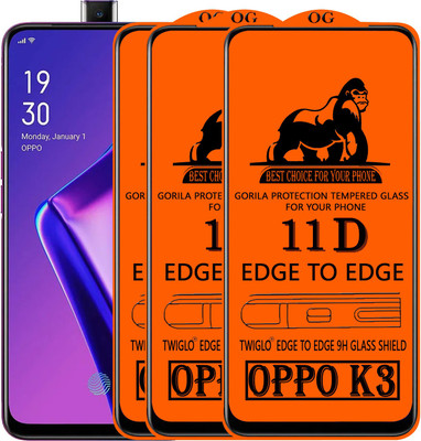 TWIGLO Edge To Edge Tempered Glass for OPPO K3(Pack of 3)