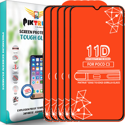 PikTrue Edge To Edge Tempered Glass for Poco C3(Pack of 5)