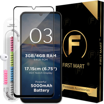FIRST MART Edge To Edge Tempered Glass for Lava O3 5G, Lava O3, OG Tempered Glass with Cable Protector(Pack of 1)