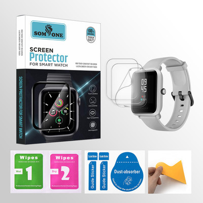SOMTONE Edge To Edge Tempered Glass for SW-Amazfit Bip S Smartwatch 3 PROTECTOR + 3 WIPES + 3 DUST REMOVAL STICKER + 1 WIPER(Pack of 3)