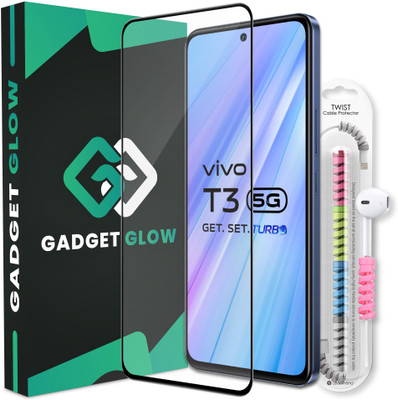 Gadget Glow Edge To Edge Tempered Glass for Vivo T3 5G, Vivo T3, T3, Vivo Y200e 5G, Vivo Y200e, Y200e, (OG Glass with Black Borders and Cable Protector)(Pack of 1)