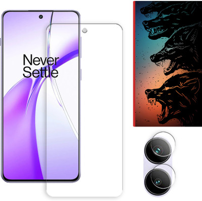 SOMTONE Edge To Edge Tempered Glass for OnePlus Ace 3V 5G Tempered Glass Screen Protector | Anti-Scratch | Edge to Edge Full Coverage | 9H Hardness ( 1 FRONT SCREEN GUARD + 1 CAMERA LENS PROTECTOR + 1 FREE BACK EMBOSSED SKIN061 )(Pack of 1)