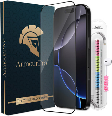 ArmourPro Edge To Edge Tempered Glass for iPhone 16 Pro, Apple iPhone 16 Pro, 16 Pro, OG Tempered Glass with Cable Protector(Pack of 1)